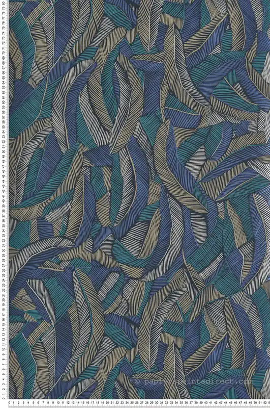 Bon Marché Papier peint Feuille Pennas bleu métallisé - Romance de Masureel Réf. MAS-ROM203
