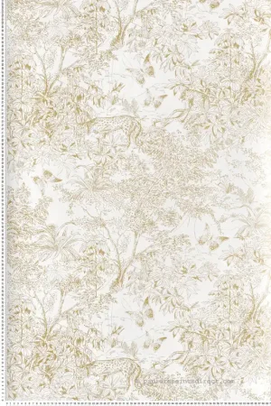 Satisfait Ou Remboursé Papier peint Toile de Jouy Scène blanc doré - Amazone de Masureel Réf. MAS-ZON203