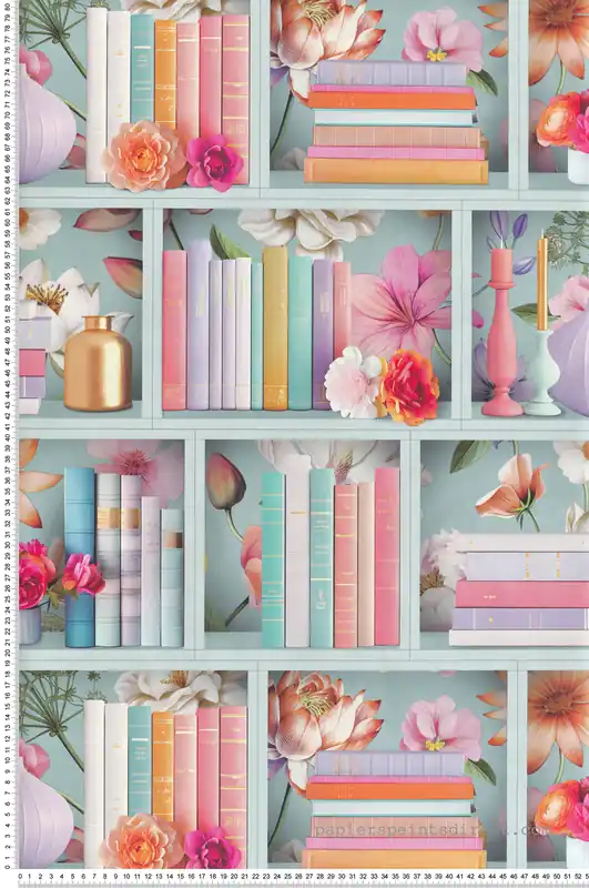 Prix Cassé Papier Peint Bibliothèque Étagère Florale bleu doux - Illusion d‘Ugépa Réf. UGP-M89001