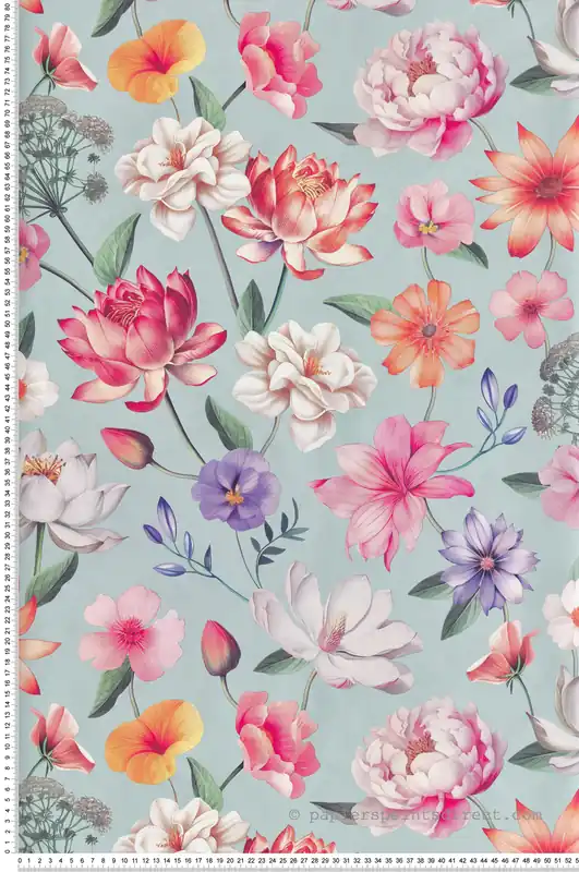 Quantité Limitée Papier Peint Fleur All Over bleu doux - Illusion d‘Ugépa Réf. UGP-M88801