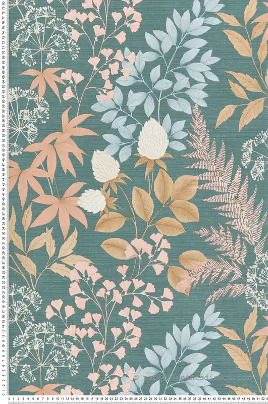 Papier Peint Fougère Feuillage vert paon doré - Flora d‘Ugépa Réf. UGP-M87104 Haute Qualité