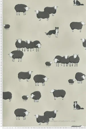 Papier peint Mouton Nip et Lassie Kitchen Green - Storybook Papers de Little Greene Réf. 0231NIKITCH Acheter En Ligne