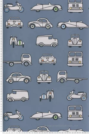 Satisfait Ou Remboursé Papier peint Voiture Vintage Road Trip Juniper Ash - Storybook Papers de Little Greene Réf. 0231RTJUNIP