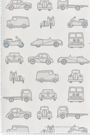 Offre Exclusive Papier peint Voiture Vintage Road Trip French Grey - Storybook Papers de Little Greene Réf. 0231RTFRENC