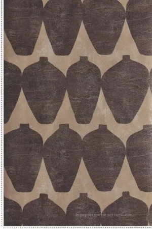 Papier peint Vase Ethnique Hemia marron métallisé - Terra de Masureel Réf. MAS-TER204 Paiement Sécurisé