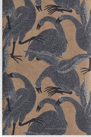 Papier peint Oiseau Pintade Guinea sépia argenté - Terra de Masureel Réf. MAS-TER103 Commande En Gros