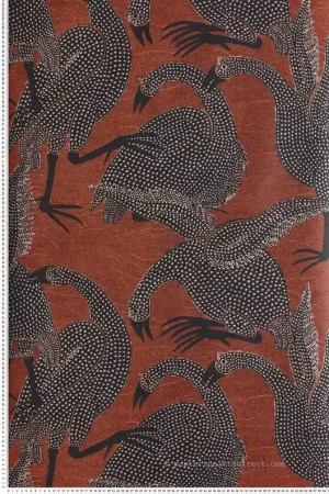 Papier peint Oiseau Pintade Guinea terracotta métallisé - Terra de Masureel Réf. MAS-TER102 Commander Maintenant