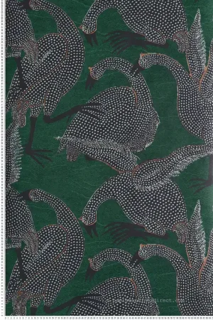 Jusqu'à Épuisement Des Stocks Papier peint Oiseau Pintade Guinea émeraude métallisé - Terra de Masureel Réf. MAS-TER101