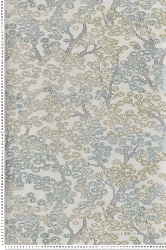 Papier peint Arbre Japonais Yuka turquoise métallisé - Kimono de Masureel Réf. MAS-KIM804 Seulement Aujourd'hui