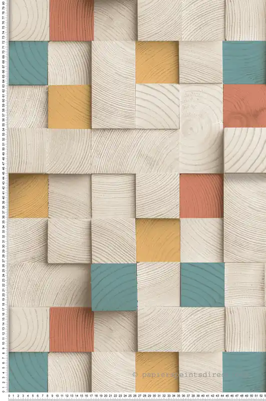 Papier Peint Cube Bois bleu jaune - Artifice d‘Ugépa Réf. UGP-M80101 Certifié