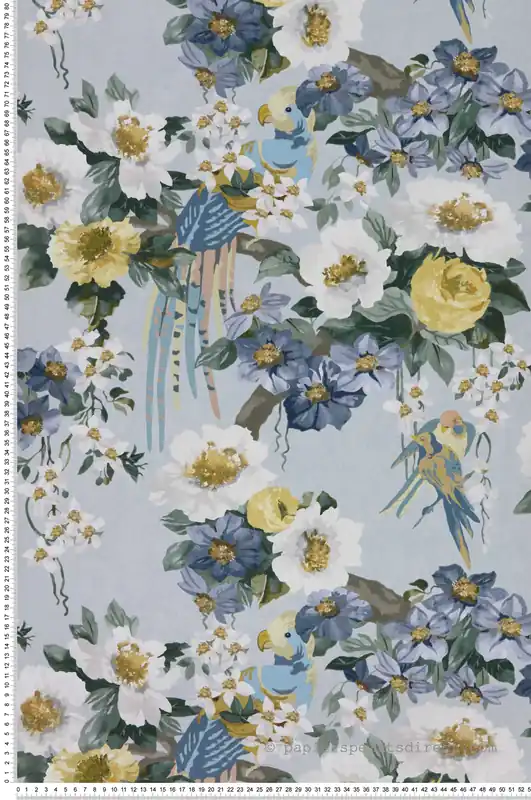 Acheter En Ligne Papier peint Oiseau Floral Serenade bleu - V&A Decorative Papers II d‘Initiales Réf. INI-2412-181-04