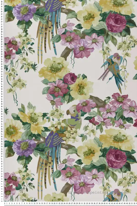 Réduction Papier peint Oiseau Floral Serenade jaune rose - V&A Decorative Papers II d‘Initiales Réf. INI-2412-181-03
