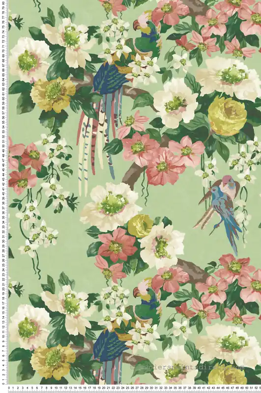 Papier peint Oiseau Floral Serenade vert amande - V&A Decorative Papers II d‘Initiales Réf. INI-2412-181-02 Offre Du Jour