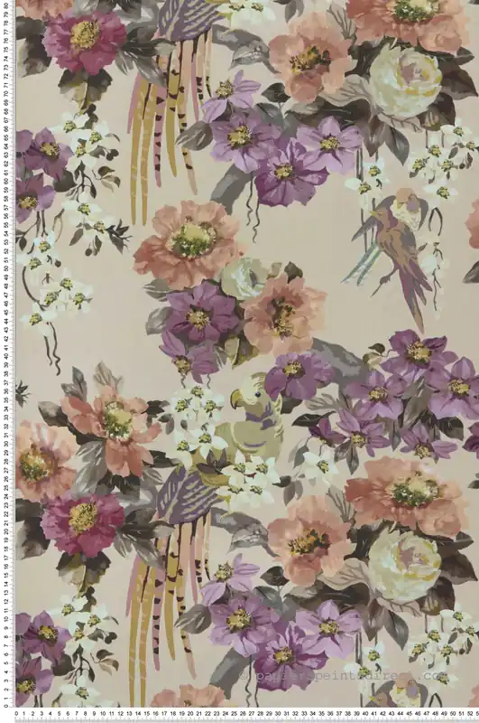 Papier peint Oiseau Floral Serenade abricot prune - V&A Decorative Papers II d‘Initiales Réf. INI-2412-181-01 Meilleure Vente