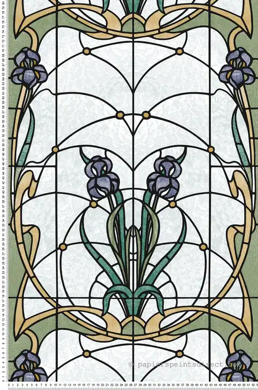 Papier Peint Vitrail Fleur mauve vert - Artifice d‘Ugépa Réf. UGP-M79306 Expédié Aujourd'hui