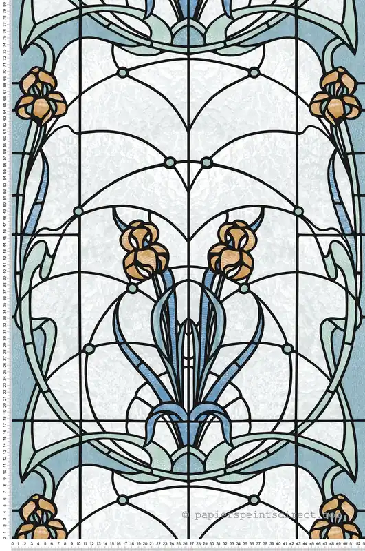 Papier Peint Vitrail Fleur bleu orange - Artifice d‘Ugépa Réf. UGP-M79301 Bon Marché