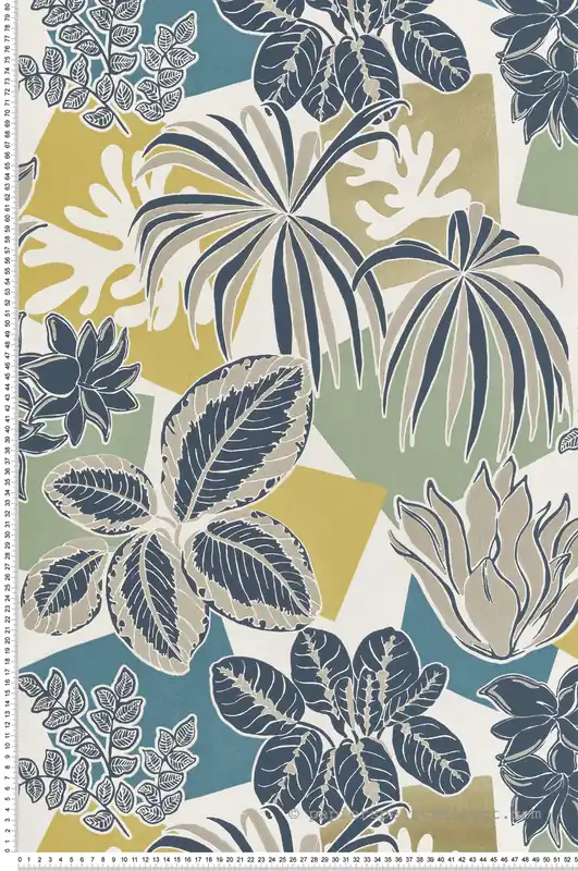 Remise Papier peint Plante Géométrique Frondoso bleu doré - Irisa d‘Osborne & Little Réf. OSB-W7855-04