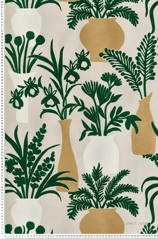 Papier peint Pot de Fleurs Amphora Velours Flock vert doré - Irisa d‘Osborne & Little Réf. OSB-W7854-01 Prix Promo