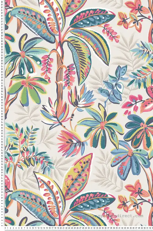 Papier peint Palmier Toile de Peinture Tivoli multicolore grège - Irisa d‘Osborne & Little Réf. OSB-W7853-02 Paiement Sécurisé