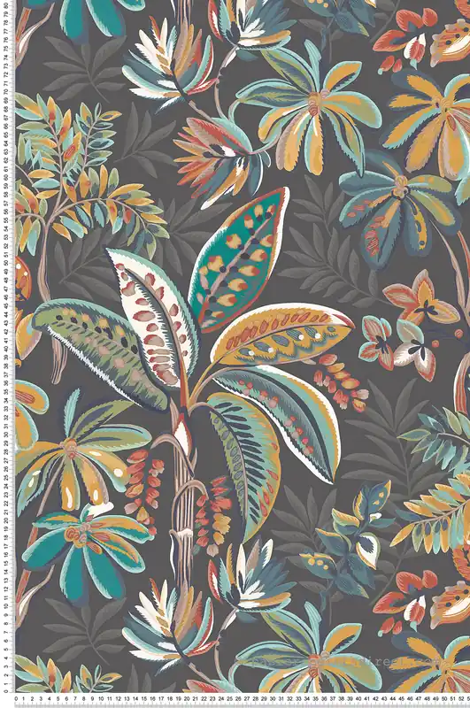 Papier peint Palmier Toile de Peinture Tivoli multicolore noir - Irisa d‘Osborne & Little Réf. OSB-W7853-01 Remise