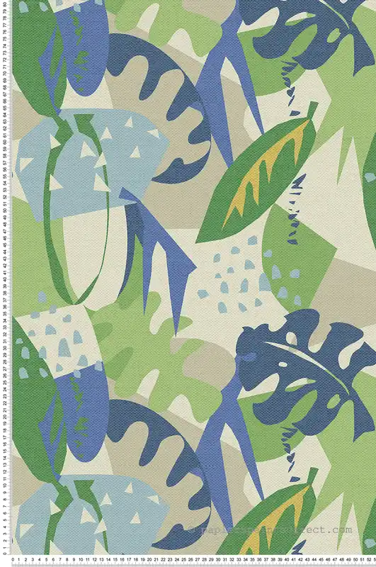 Papier peint Feuille Graphique Zylina vert bleu - Irisa d‘Osborne & Little Réf. OSB-W7852-01 Offre Limitée