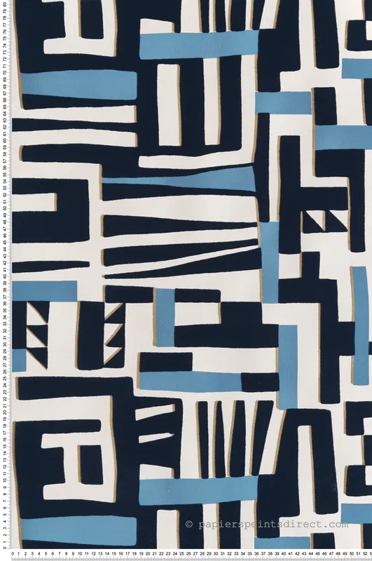 Meilleur Prix Papier peint Géométrique Zawaya Velours Flock bleu doré - Irisa d‘Osborne & Little Réf. OSB-W7851-03