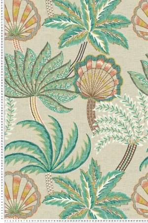 Soldes Papier peint Palmier Tropicale Ravenala bleu canard corail - Irisa d‘Osborne & Little Réf. OSB-W7857-03