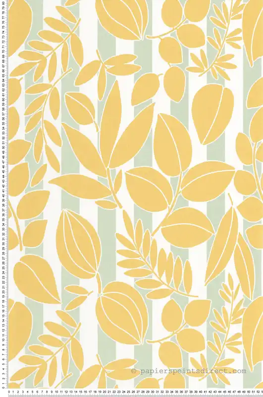 Jusqu'à Épuisement Des Stocks Papier peint Feuillage Rayure Ramatuelle jaune vert d‘eau - Echappée Belle de Casadéco Réf. ECHA89822606