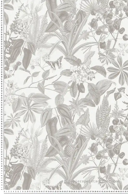 Quantité Limitée Papier peint Ananas Papillon gris blanc - Fidji de Lutèce Réf. LTC-8506-1