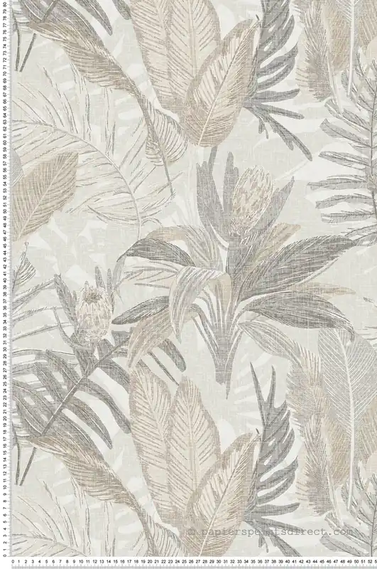 Papier peint Feuille Protéa beige gris - Fidji de Lutèce Réf. LTC-8505-1 Acheter Direct