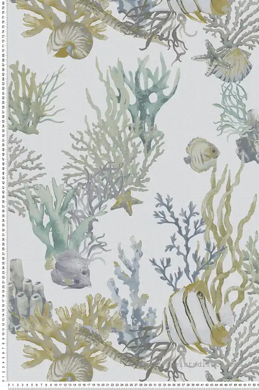 Papier peint Poisson Fond Marin bleu ocre - Fidji de Lutèce Réf. LTC-8501-3 Jusqu'à Épuisement Des Stocks