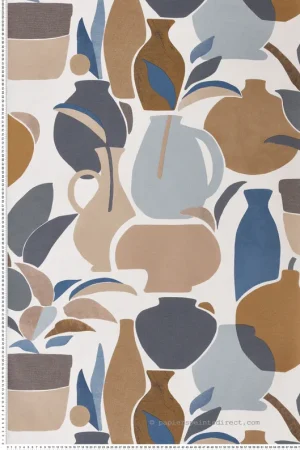Papier peint Vase Céramique Vallauris camel marine - Terra Rossa de Casamance Réf. CAS-76210814 Acheter En Ligne
