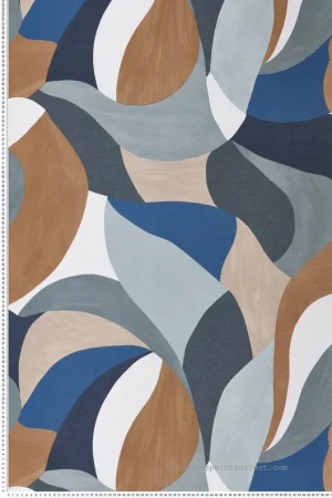 Remise Papier peint Formes Contemporain Mandorla bleu camel - Terra Rossa de Casamance Réf. CAS-76200508