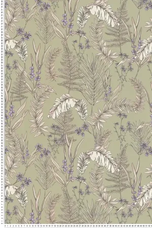 Must-Have Papier peint Fougère Myrtille Fleur violet vert - Drawn Into Nature d‘A.S. Création Réf. AS-394343