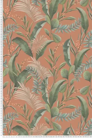 Meilleur Choix Papier peint Feuille Nature Tropical terracotta vert - Drawn Into Nature de Livingwalls Réf. 39436-2