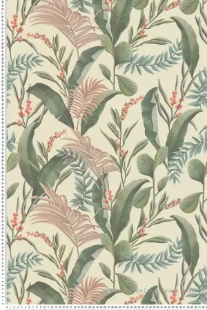 Commander Vite Papier peint Feuille Nature Tropical beige vert - Drawn Into Nature de Livingwalls Réf. 39436-1