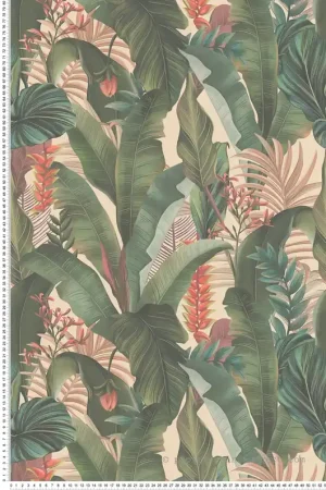 Papier peint Palme Exotique vert beige rosé - Drawn Into Nature de Livingwalls Réf. 39435-1 Solde