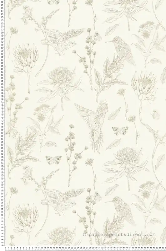 Papier peint Oiseau Nature Papillon vert blanc - Drawn Into Nature de Livingwalls Réf. 39429-3 Pas Cher