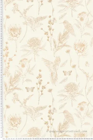 Papier peint Oiseau Nature Papillon marron blanc - Drawn Into Nature de Livingwalls Réf. 39429-1 Produit De Marque