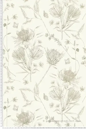 Papier peint Fleur Papillon Croquis vert blanc - Drawn Into Nature de Livingwalls Réf. 39427-3 Meilleur Choix