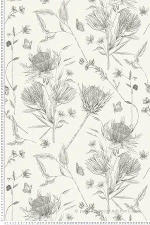 Nouveauté Papier peint Fleur Papillon Croquis noir blanc - Drawn Into Nature de Livingwalls Réf. 39427-2