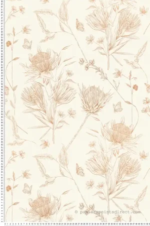 Meilleur Choix Papier peint Fleur Papillon Croquis marron blanc - Drawn Into Nature de Livingwalls Réf. 39427-1