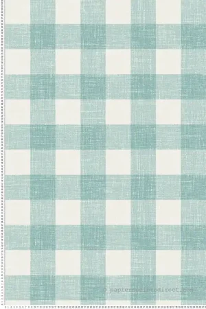 Haute Qualité Papier peint Vichy Grand Carreau turquoise écru - French Country d‘Initiales Réf. INI-FC62314