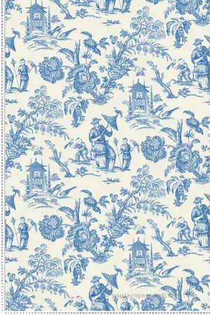 Papier peint Toile de Jouy Chinoiserie bleu écru - French Country d‘Initiales Réf. INI-FC61812 Populaire