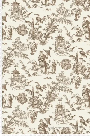 Papier peint Toile de Jouy Chinoiserie marron écru - French Country d‘Initiales Réf. INI-FC61806 Certifié