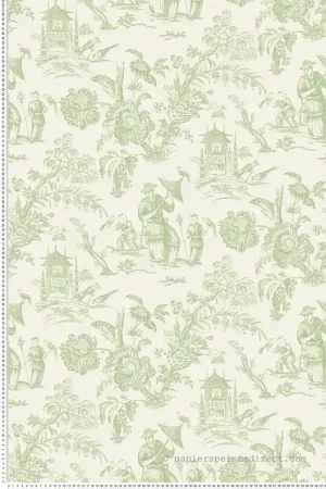 Vente Directe Papier peint Toile de Jouy Chinoiserie vert écru - French Country d‘Initiales Réf. INI-FC61804