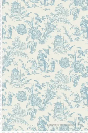Papier peint Toile de Jouy Chinoiserie bleu clair écru - French Country d‘Initiales Réf. INI-FC61802 Commander Maintenant