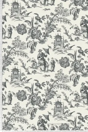 Certifié Papier peint Toile de Jouy Chinoiserie gris beige - French Country d‘Initiales Réf. INI-FC61800