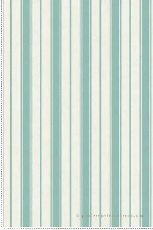Papier peint Rayure Classique Eliott vert opaline écru - French Country d‘Initiales Réf. INI-FC61514 Prix Bas