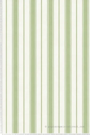 Satisfait Ou Remboursé Papier peint Rayure Classique Eliott vert olive écru - French Country d‘Initiales Réf. INI-FC61504